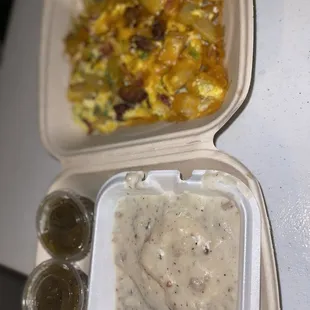 Hobo breakfast with biscuits and gravy