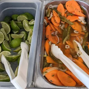 carrots, onions, and limes