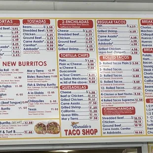 Most recent menu and prices as of August 2023
