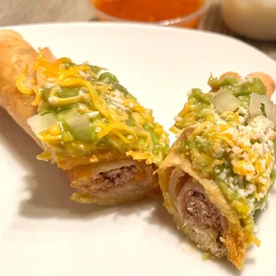 Rolled taco - beef. Section view. Beef is dry.