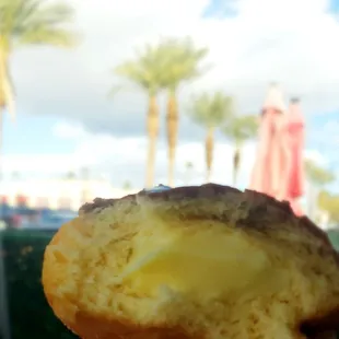 Inside the vegan Boston cream donut. So damn good.