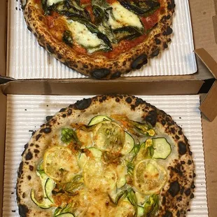 Margherita &amp; zucchini squash blossom lemon pizza (take out)
