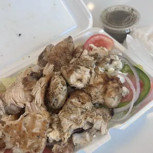 Greek Salad with Grilled chicken and Greek dressing.