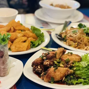 a variety of asian food
