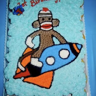 Sock Monkey Rocket cupcake cake