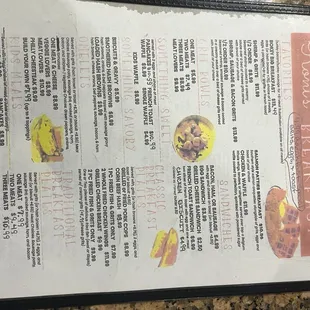 a menu on a counter top