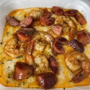 Shrimp grits and sausage