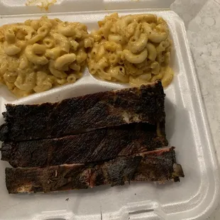 Ribs and double macaroni and cheese.