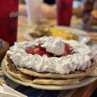 Strawberry pancakes. Who can eat all that?