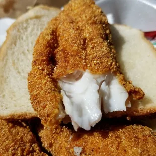 Nice crispiness, with good seasonings. But they get minus 2 stars for serving generic tarter sauce, &amp; the fries are unseasoned.