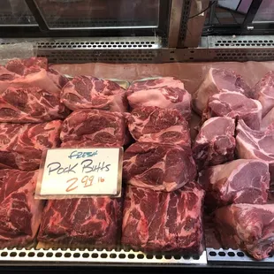 a display of raw meat