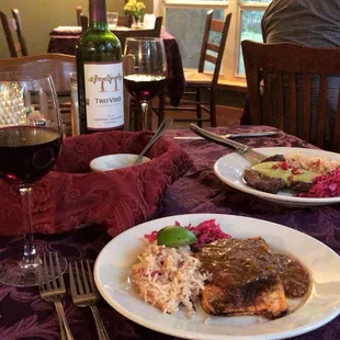 Our main courses- my boyfriend ordered the steak and I got the salmon.