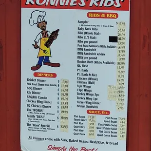 the menu for the restaurant