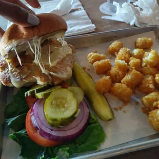 Ground turkey sandwich with tots