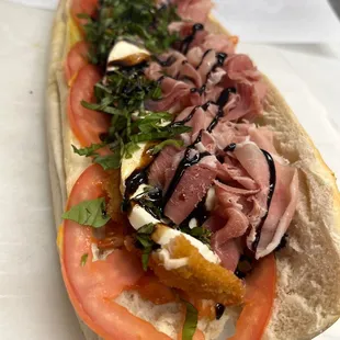 Caprese sub with prosciutto di Parma