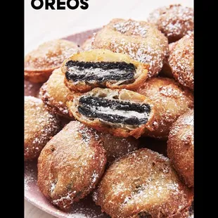 a plate of deep fried oreos