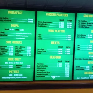 Menu on the wall