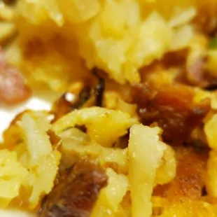 The meat lovers skillet has minimal small diced meat so all you taste is potatoes.