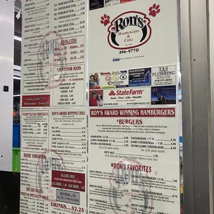 Menu from the drive in.