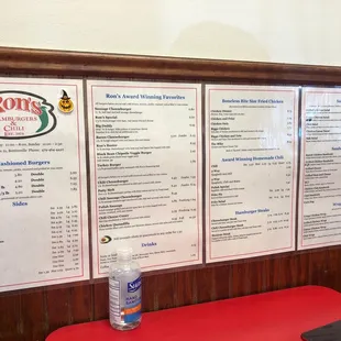 a menu on the wall