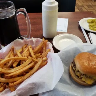 Traditional cheeseburger and side of fresh cut fries. I might have dipped the fries in ranch.