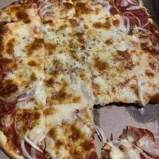 Thin crust onion and cheese.