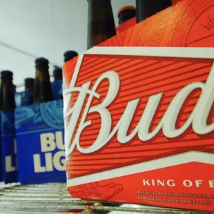 a row of bud light beer bottles