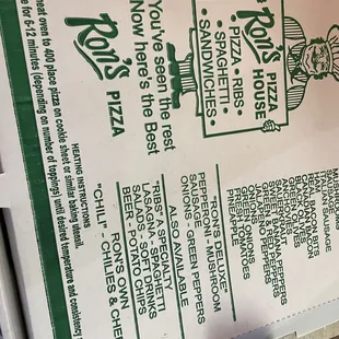 a menu for the restaurant