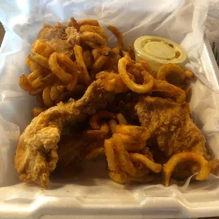 Chicken strips and curly fries