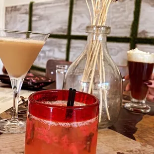 Basil spritzer, espresso martini and amaretto coffee