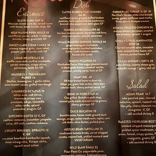 Winter Dinner 2023 menu