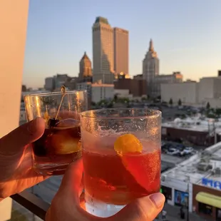 Old fashion and communion (gin / aperol) drinks overlooking downtown