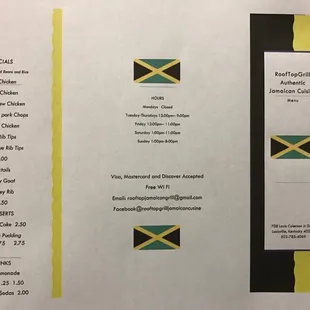 a menu for jamaican cuisine