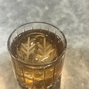 Signature ice in the old fashioned
