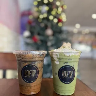 Black Sesame Latte and Matcha Banana Pudding