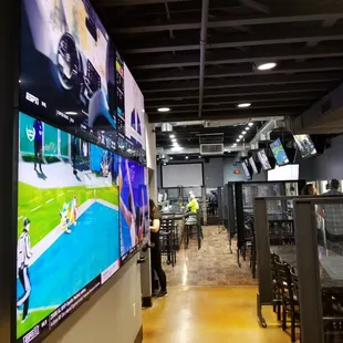 Banks of TVs for excellent game day viewing