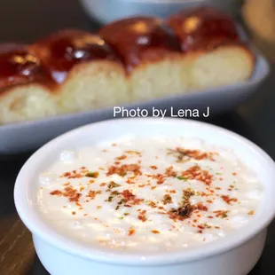 Lamb Keema Hyderabadi ($28) - Potato Mousse, Green Peas, Buttered Brioche Pao. Delicious!