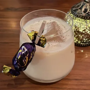 Eclaire $16 ~ bourbon, salted caramel, lime, egg white