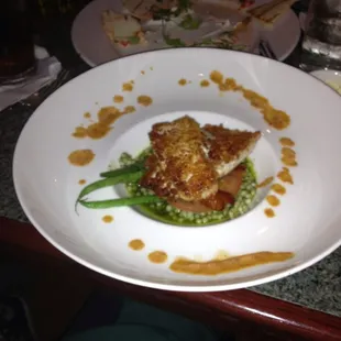 Fish &quot;Un-fry&quot; Special: Panko Breaded Hawaii&apos;n Opah Fish with Bacon, Green Beans, Heirloom Tomato Slice, and Tomato Compote