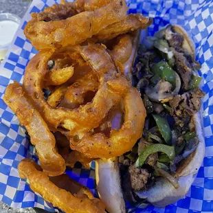 Onion Rings and Philly sammich