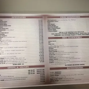 the menu of the restaurant