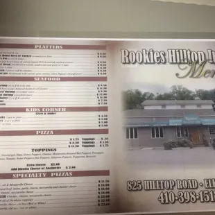 the menu for the restaurant