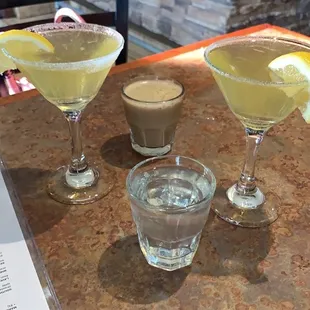 Two cocktails and shooters