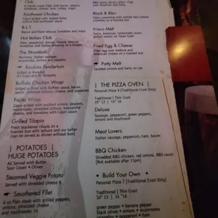 Sandwiches, burgers, potatoes and pizza