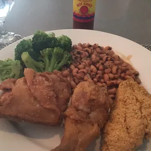 Fried catfish and chicken.