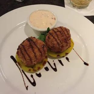 Crab cakes.