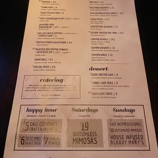 Menu and happy hour