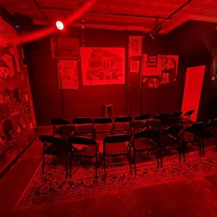 a room with a red light