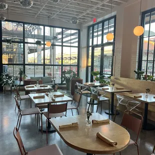 tables and chairs in a restaurant