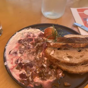 I didn't think I was gonna like BUT this dip was delish. Goat cheese and other things